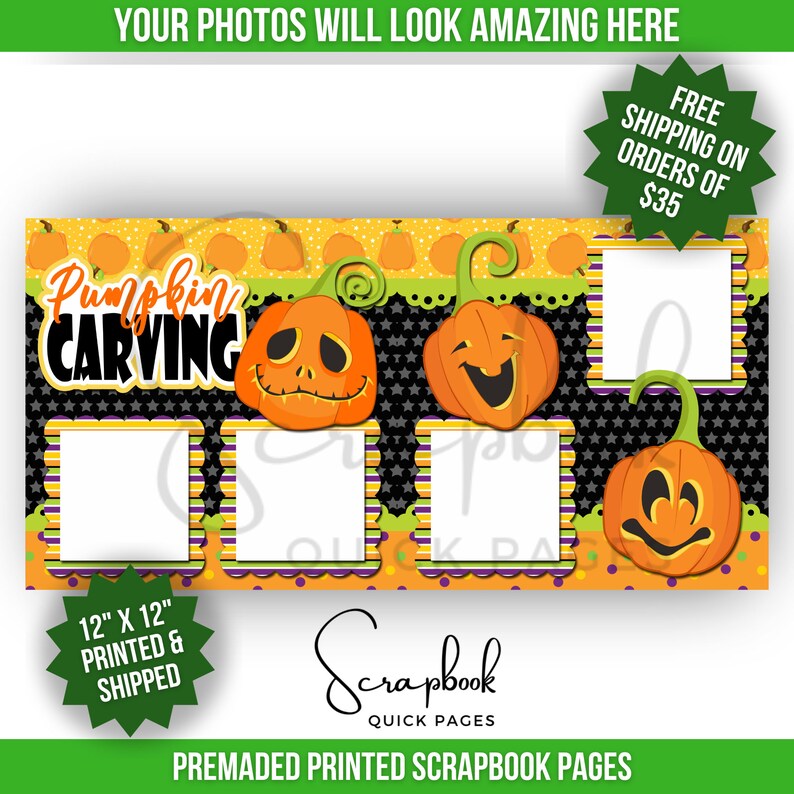 Halloween Pumpkin Carving Premade Scrapbook Pages - EZ Layout 2157, 2-Page 12x12 Design