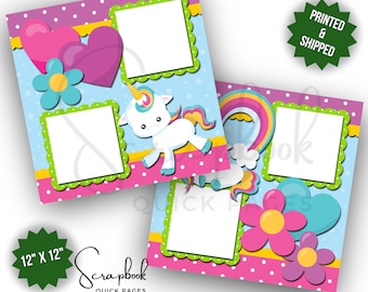 Unicorn Scrapbook Pages Birthday Girl Scrapbook Layout Baby Toddler Premade PRINTED Scrapbook Quick Pages 12x12 Scrapbook Digital Print