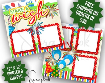 Birthday Scrapbook Layout Make A Wish Scrapbook Quick Page Boy Birthday Premade PRINTED Scrapbook 12x12 Digital Scrapbook Page Girl Birthday