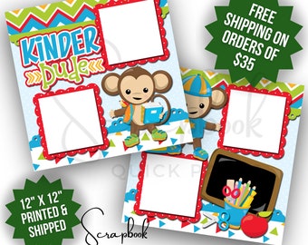 Kindergarten Boy Scrapbook Page Premade PRINTED 12x12 School Scrapbook Quick Page Back 2 School Scrapbook Layout Digital Print Boy School