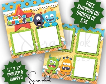 Monster Scrapbook Page Toddler Premade Scrapbook What A Handful Premade PRINTED Scrapbook Quick Pages 12x12 Digital Print Scrapbook Boy girl