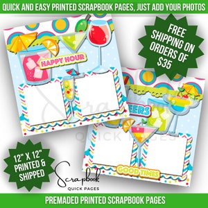 Layout dell'album Happy Hour Scrapbook Cocktail Pagina stampata Ragazze Night Out Premade Scrapbook STAMPATO 12x12 Pagine rapide Scrapbook digitale