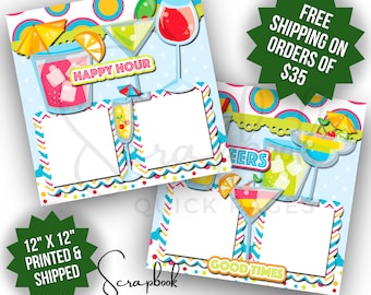 Diseño de álbum de recortes de happy hour Página de álbum de recortes de cócteles Impreso Noche de chicas Prefabricado IMPRESO Álbum de recortes de 12x12 Páginas rápidas Álbum de recortes digital