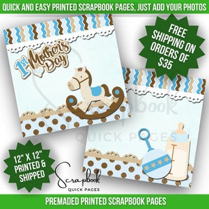 Muttertag Scrapbook Quick Pages Blau Baby Junge Scrapbook Seiten Vorgefertigte DRUCKTE 12x12 Scrapbook Seiten Digitaldruck Erster Muttertag Baby Bild 3