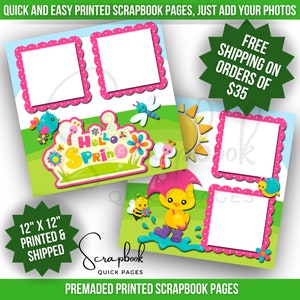 Spring Chick Scrapbook Pages PRINTED Premade Scrapbook Layout Girl Scrapbook Boy 12x12 Scrapbook Quick Pages Digital Print Scrapbook Spring