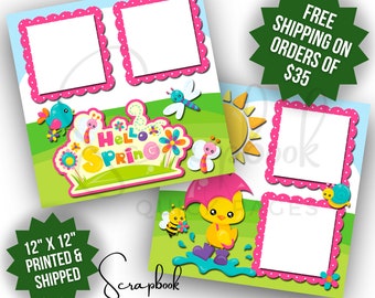 Spring Chick Scrapbook Pages PRINTED Premade Scrapbook Layout Girl Scrapbook Boy 12x12 Scrapbook Quick Pages Digital Print Scrapbook Spring