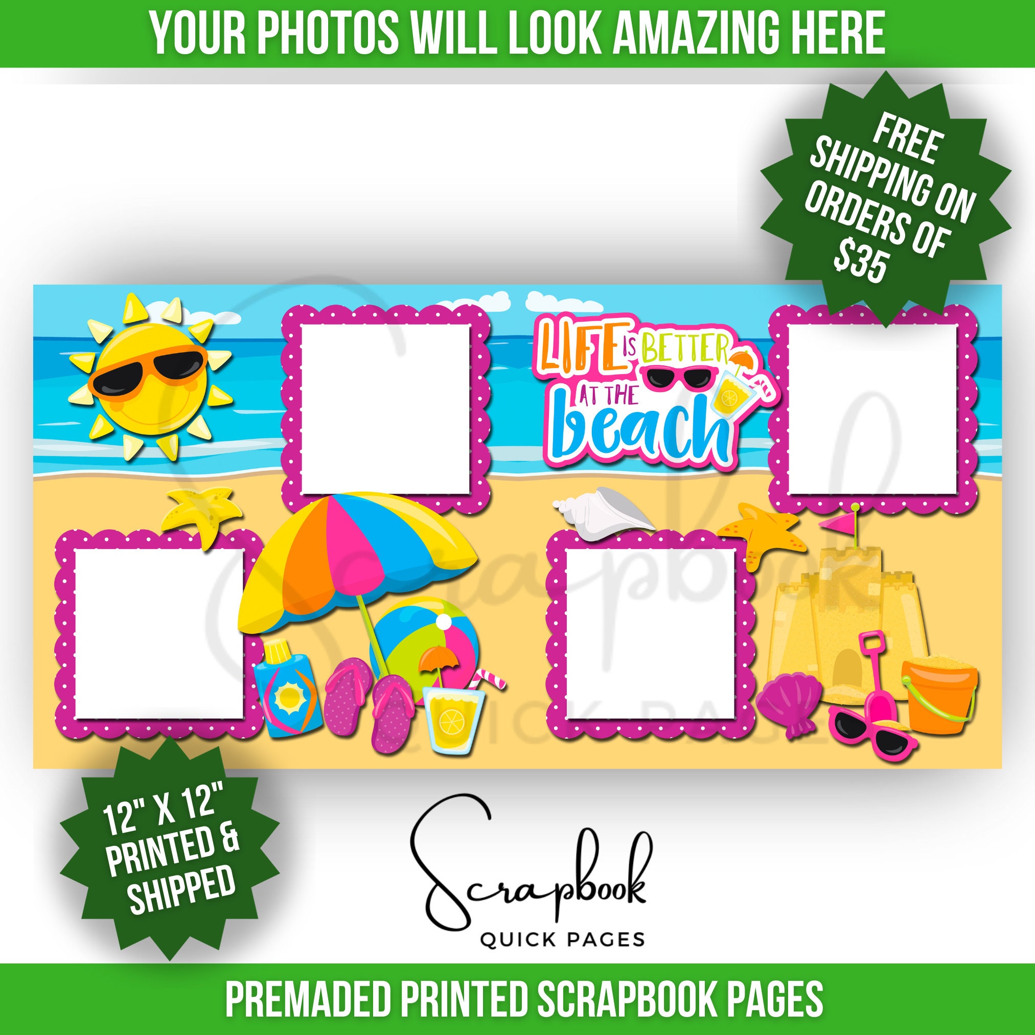 Summer Vacation Scrapbook Pages Premade Tropical Scrapbook Layout Beach ...