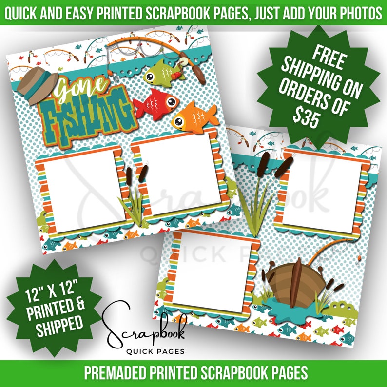 Fishing Scrapbook Pages Premade Digital Print Scrapbook Quick Pages