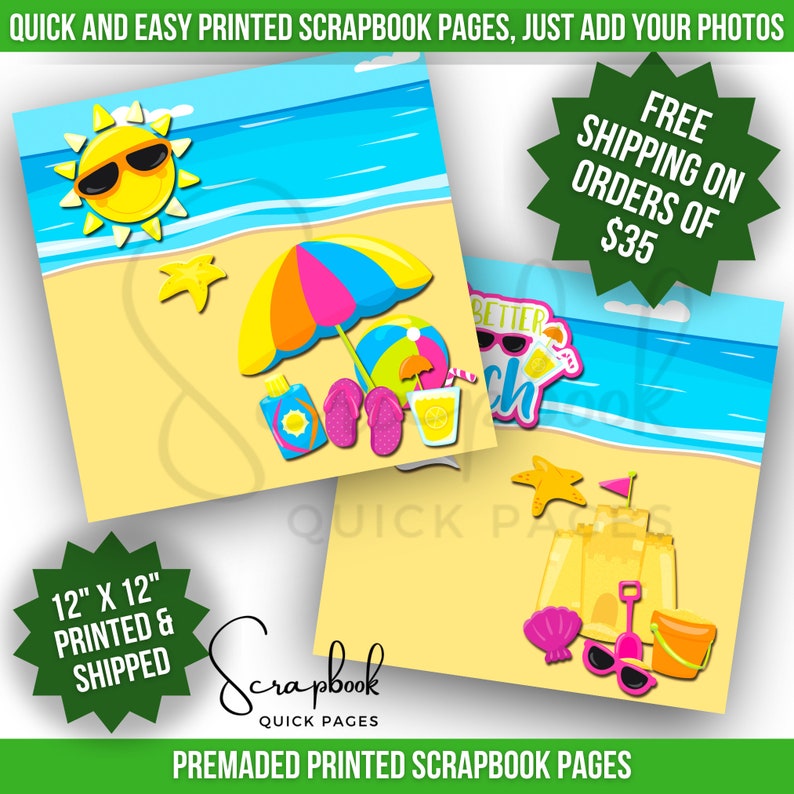 Summer Vacation Scrapbook Pages Premade Tropical Scrapbook Layout Beach ...