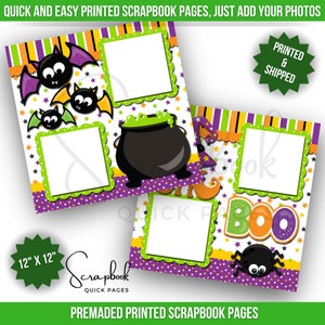 Pagina dell'album di Halloween preconfezionata STAMPATA Scrapbook della strega di Halloween 12x12 Pagina rapida Stampa digitale Layout dell'album di Halloween Bat Ragno