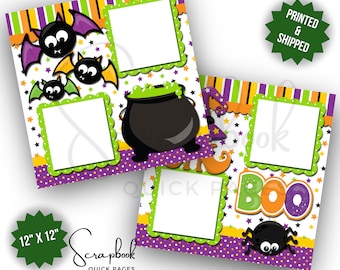 Halloween Scrapbook Page Premade PRINTED Halloween Witch 12x12 Scrapbook Quick Page Digital Print Halloween Scrapbook Layout Bat Spider