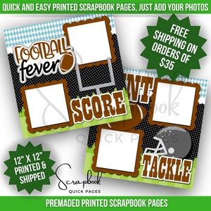 Football Scrapbook Pages Premade Sports Scrapbook Layout Premade PRINTED Scrapbook Quick Pages 12x12 Scrapbook Digital Print School Football