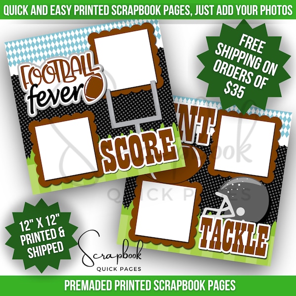 Football Scrapbook Pages Premade Sports Scrapbook Layout Premade PRINTED Scrapbook Quick Pages 12x12 Scrapbook Digital Print School Football
