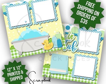 Bathtub Fun PRINTED Scrapbook Layout Bath Time Boy Scrapbook Quick Pages Premade Scrapbook 12x12 Layout Printed Digital Scrapbook Page