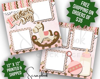 First Father's Day Scrapbook Layout Baby Girl Premade PRINTED Scrapbook Quick Pages 12x12 Scrapbook Pages 1st Father Day Scrapbook Dad