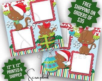 Cat Christmas Scrapbook Page Premade PRINTED Scrapbook Quick Page Kitten Christmas Pet 12x12 Scrapbook Page Digital Print Cat Lover Gift