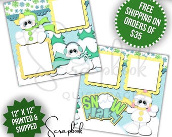 Snowman Scrapbook Layout Winter Snow Premade PRINTED Scrapbook Page 12x12 Boy Girl Premade Scrapbook Quick Pages Digital Print Scrapbook