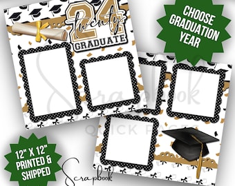 Gold Graduation Scrapbook Page Premade High School Graduation Scrapbook College Kindergarten Boy Girl Premade PRINTED Scrapbook 12x12 Layout