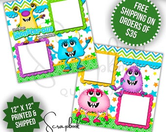 Monster Memories Scrapbook Layout Premade Scrapbook PRINTED Scrapbook Quick Pages 12x12 Digital Print Scrapbook Boy girl Toddler Scrapbook