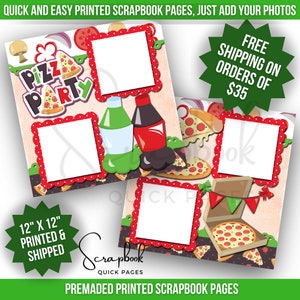 Pizza Party Scrapbook Page Premade PRINTED 12x12 Birthday Party Scrapbook Quick Page Food Drink Scrapbook Page Digital Print Boy Girl