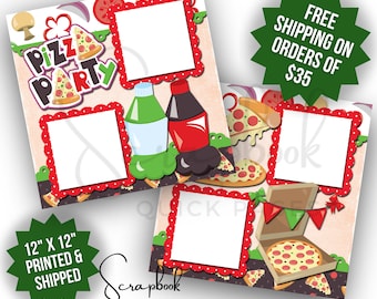 Pizza Party Scrapbook Page Premade PRINTED 12x12 Birthday Party Scrapbook Quick Page Food Drink Scrapbook Page Digital Print Boy Girl