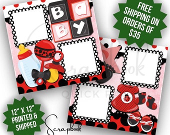 Baby Girl Scrapbook Page Premade PRINTED Ladybug Baby Shower Scrapbook Quick Page 12x12 Scrapbook Layout Digital Print Scrapbook Baby Girl