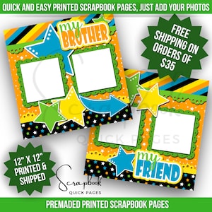 Brothers Scrapbook Page Premade PRINTED Scrapbook Layout Brothers Scrapbook Layout Brothers Premade Scrapbook Quick Pages Boy Scrapbook Page