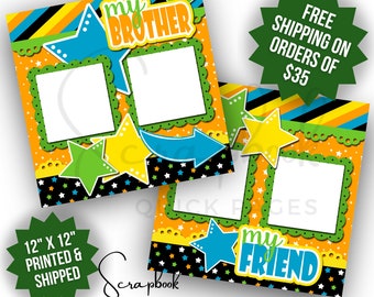 Brothers Scrapbook Page Premade PRINTED Scrapbook Layout Brothers Scrapbook Layout Brothers Premade Scrapbook Quick Pages Boy Scrapbook Page
