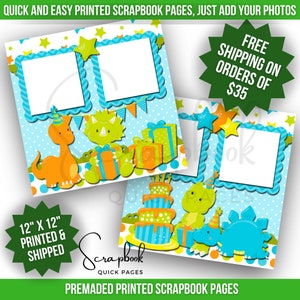 Pagina dell'album di compleanno di dinosauro Album di ritagli preconfezionato Festa di compleanno per ragazzo Album di ritagli STAMPATO Pagina rapida 12x12 Scrapbook con stampa digitale