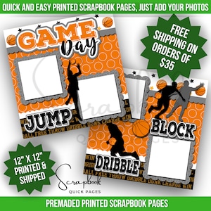 Layout di album di pallacanestro Scrapbook di sport per ragazzi Pagine rapide Gioco Giorno Sport Premade Layout di album STAMPATO 12x12 Scrapbook con stampa digitale