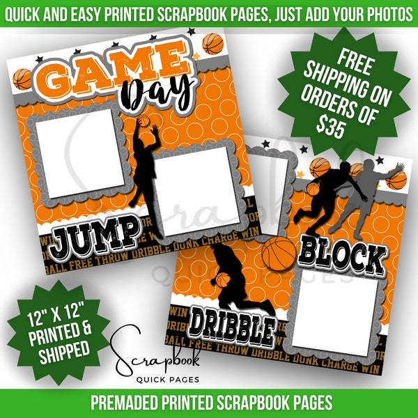 Basketball Scrapbook Layout Boy Sports Scrapbook Quick Pages Game Day Sports Premade PRINTED Scrapbook Layout 12x12 Digital Print Scrapbook