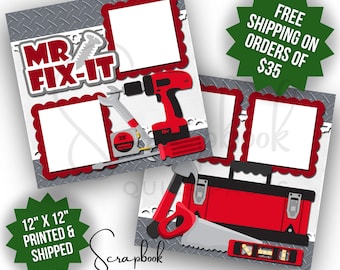 Mr Fix It Scrapbook Page Premade PRINTED Handyman Scrapbook Quick Page Tool Construction Building Scrapbook Page Digital Print Dad Builder