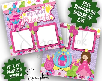 Birthday Princess Scrapbook Pages Premade PRINTED Birthday Girl Scrapbook Quick Pages Princess Castle Scrapbook 12x12 Pages Digital Print