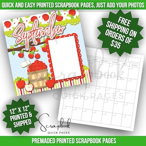 September Calendar Scrapbook Page Premade Fall Apple Pickin Scrapbook Layout Premade PRINTED Scrapbook Quick Page 12x12 Digital Print Layout