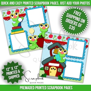 School Scrapbook Pages Premade PRINTED 12x12 Boy School Bookworm Scrapbook Girl Boy Premade Scrapbook Quick Pages Digital Print Scrapbook