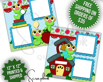 School Scrapbook Pages Premade PRINTED 12x12 Boy School Bookworm Scrapbook Girl Boy Premade Scrapbook Quick Pages Digital Print Scrapbook