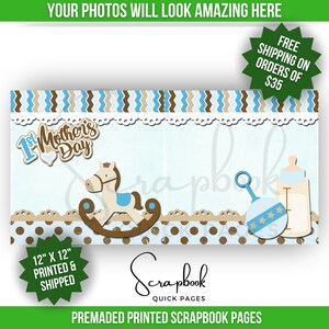 Muttertag Scrapbook Quick Pages Blau Baby Junge Scrapbook Seiten Vorgefertigte DRUCKTE 12x12 Scrapbook Seiten Digitaldruck Erster Muttertag Baby Without Photo Mats