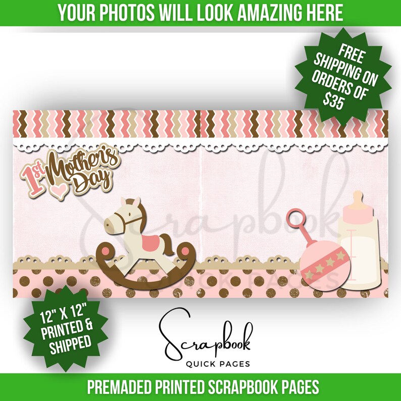 First Mother's Day Scrapbook Layout Baby Girl Premade PRINTED Scrapbook Quick Pages 12x12 Scrapbook Layout 1st Mother's Day Scrapbook Layout Without Photo Mats