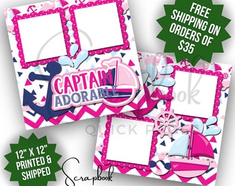 Captain Adorable Baby Scrapbook Layout Nautical Baby Girl Scrapbook Layout Premade PRINTED Scrapbook Quick Page 12x12 Digital Print Layout