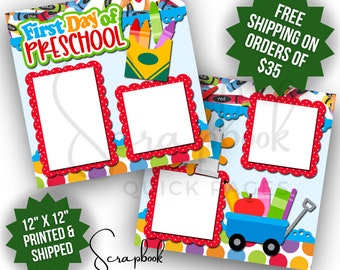 Preschool Scrapbook Layout PRINTED 12x12 Premade First Day of Preschool  Boy Girl School Digital Print Scrapbook Page Printed Scrapbook
