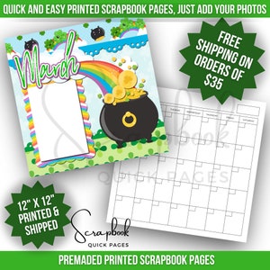 Marzo Calendario Scrapbook Pagina Premade STAMPATO St Patrick Scrapbook Quick Page Pot of Gold Rainbow Scrapbook 12x12 Pagina Stampa digitale Primavera