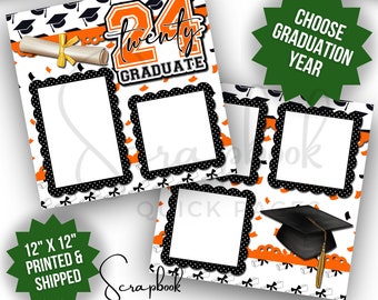 Orange Graduation Scrapbook Layout Premade High School Grad Scrapbook College Kindergarten Boy Girl Premade PRINTED Scrapbook 12x12 Layout
