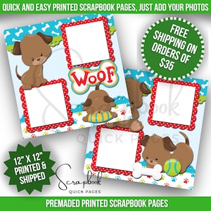 Puppy Dog Scrapbook Layout Pet Premade PRINTED Scrapbook Quick Page 12x12 Digital Print Scrapbook Layout Dog Lover Pet Dog Scrapbook Page