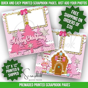 Pagina di album di Natale rosa Premade Scrapbook di pan di zenzero di Natale STAMPATO Pagina rapida Scrapbook di schiaccianoci Pagina 12x12 Stampa digitale