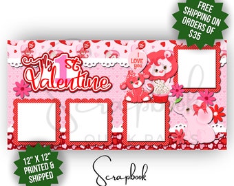 Baby's First Valentine Day Scrapbook Page Premade PRINTED Scrapbook Quick Page 12x12 Baby Scrapbook Page Digital Print Scrapbook Valentine