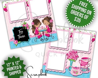 Tea Party Scrapbook Page Premade PRINTED Friendship 12x12 Scrapbook Quick Pages Tea Time Digital Print Scrapbook Layout Food Beverage