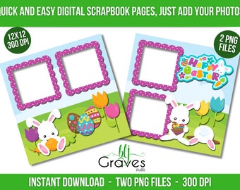 Printable Easter Scrapbook Quick Pages Digital Instant Download Digital Scrapbook Square Scrapbook