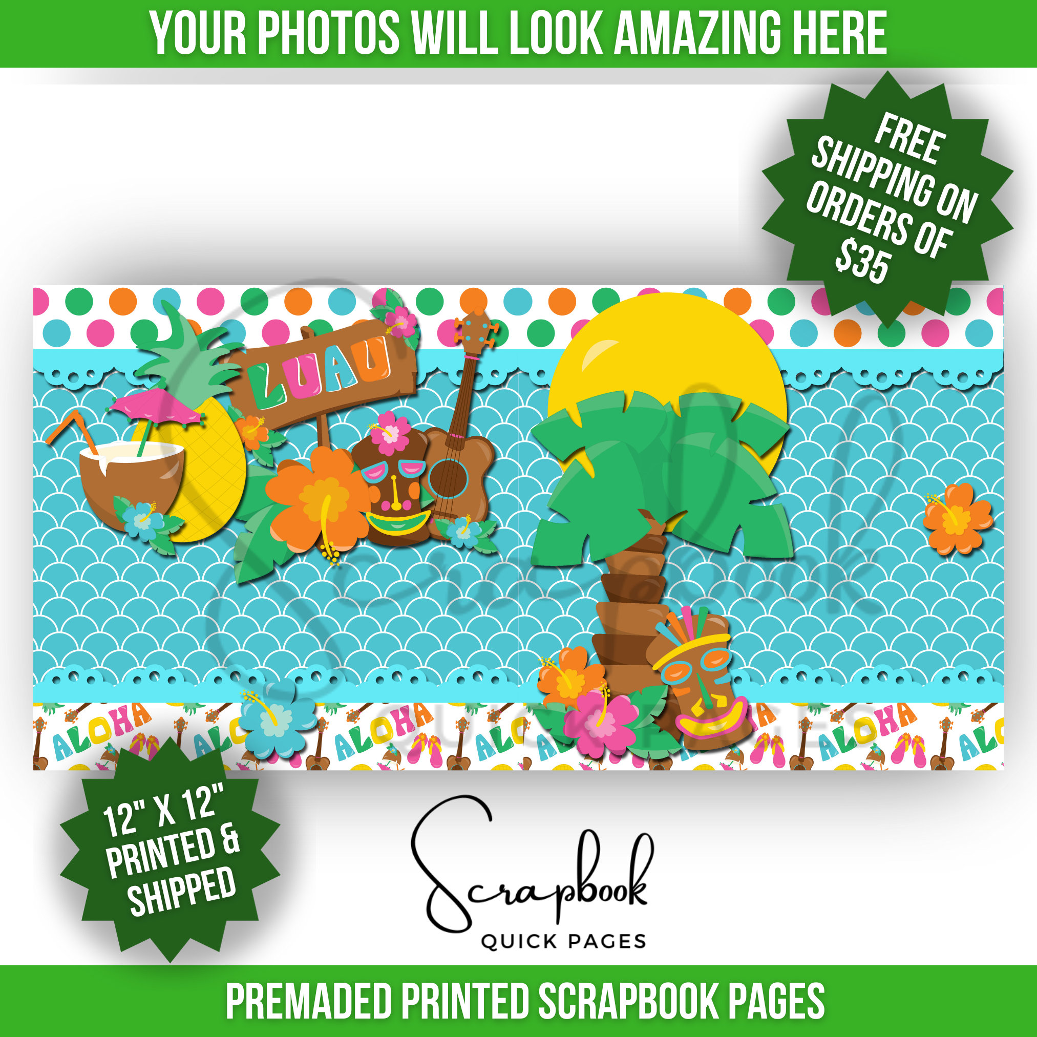 Hawaii Scrapbook Layout PRINTED 12x12 Beach Vacation Scrapbook Premade ...