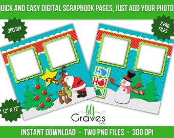 Santa Rudolph Digital Printable Scrapbook Quick Pages Christmas Snowman Digital Instant Download Christmas Digital Scrapbook