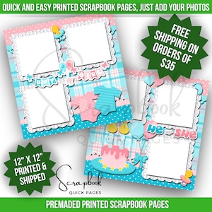 Gender Reveal Baby Shower Scrapbook Pages Premade Digital Print Scrapbook Quick Pages